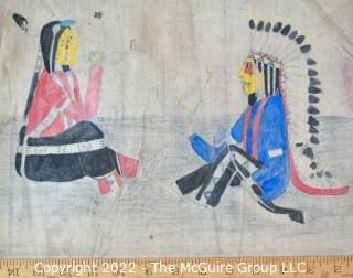 Late 19th Century 24 Ft Long Ute Plateau Native American Bear Dance Story Cloth Painting, Ink and Pigment on Muslin. There is a short video in the "Photo Gallery" and additional photos 

