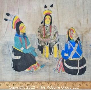 Late 19th Century 24 Ft Long Ute Plateau Native American Bear Dance Story Cloth Painting, Ink and Pigment on Muslin. There is a short video in the "Photo Gallery" and additional photos 

