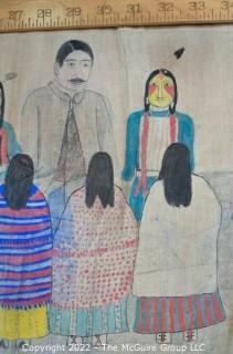 Late 19th Century 24 Ft Long Ute Plateau Native American Bear Dance Story Cloth Painting, Ink and Pigment on Muslin. There is a short video in the "Photo Gallery" and additional photos 

