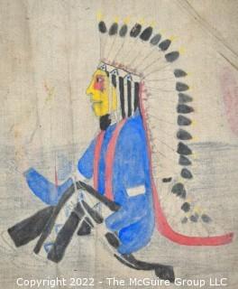 Late 19th Century 24 Ft Long Ute Plateau Native American Bear Dance Story Cloth Painting, Ink and Pigment on Muslin. There is a short video in the "Photo Gallery" and additional photos 

