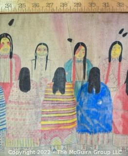 Late 19th Century 24 Ft Long Ute Plateau Native American Bear Dance Story Cloth Painting, Ink and Pigment on Muslin. There is a short video in the "Photo Gallery" and additional photos 

