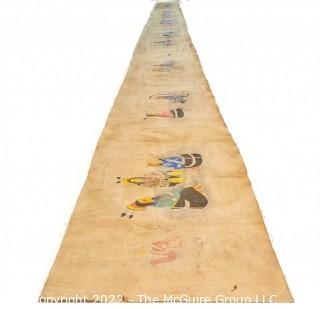 Late 19th Century 24 Ft Long Ute Plateau Native American Bear Dance Story Cloth Painting, Ink and Pigment on Muslin. There is a short video in the "Photo Gallery" and additional photos 

