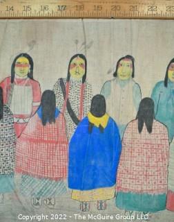 Late 19th Century 24 Ft Long Ute Plateau Native American Bear Dance Story Cloth Painting, Ink and Pigment on Muslin. There is a short video in the "Photo Gallery" and additional photos 

