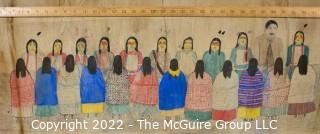 Late 19th Century 24 Ft Long Ute Plateau Native American Bear Dance Story Cloth Painting, Ink and Pigment on Muslin. There is a short video in the "Photo Gallery" and additional photos 

