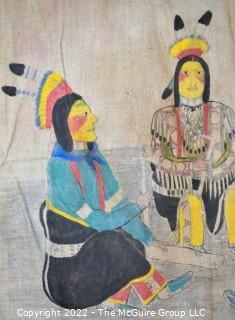 Late 19th Century 24 Ft Long Ute Plateau Native American Bear Dance Story Cloth Painting, Ink and Pigment on Muslin. There is a short video in the "Photo Gallery" and additional photos 

