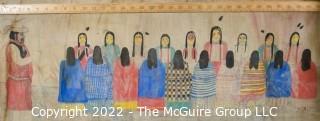 Late 19th Century 24 Ft Long Ute Plateau Native American Bear Dance Story Cloth Painting, Ink and Pigment on Muslin. There is a short video in the "Photo Gallery" and additional photos 

