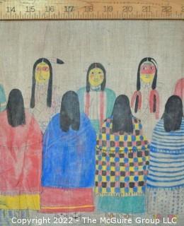 Late 19th Century 24 Ft Long Ute Plateau Native American Bear Dance Story Cloth Painting, Ink and Pigment on Muslin. There is a short video in the "Photo Gallery" and additional photos 

