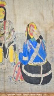 Late 19th Century 24 Ft Long Ute Plateau Native American Bear Dance Story Cloth Painting, Ink and Pigment on Muslin. There is a short video in the "Photo Gallery" and additional photos 

