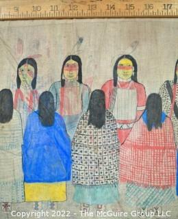 Late 19th Century 24 Ft Long Ute Plateau Native American Bear Dance Story Cloth Painting, Ink and Pigment on Muslin. There is a short video in the "Photo Gallery" and additional photos 

