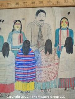 Late 19th Century 24 Ft Long Ute Plateau Native American Bear Dance Story Cloth Painting, Ink and Pigment on Muslin. There is a short video in the "Photo Gallery" and additional photos 

