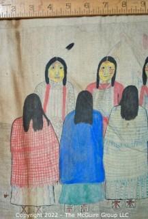 Late 19th Century 24 Ft Long Ute Plateau Native American Bear Dance Story Cloth Painting, Ink and Pigment on Muslin. There is a short video in the "Photo Gallery" and additional photos 

