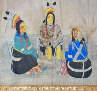 Late 19th Century 24 Ft Long Ute Plateau Native American Bear Dance Story Cloth Painting, Ink and Pigment on Muslin. There is a short video in the "Photo Gallery" and additional photos 

