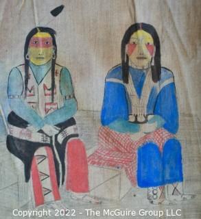 Late 19th Century 24 Ft Long Ute Plateau Native American Bear Dance Story Cloth Painting, Ink and Pigment on Muslin. There is a short video in the "Photo Gallery" and additional photos 

