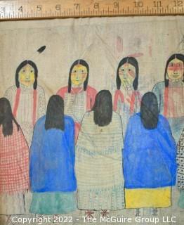 Late 19th Century 24 Ft Long Ute Plateau Native American Bear Dance Story Cloth Painting, Ink and Pigment on Muslin. There is a short video in the "Photo Gallery" and additional photos 

