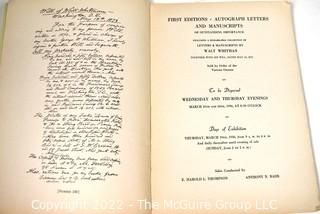 Lot 23.  Rains Galleries.  1 item. “First Editions, Autograph Letters and Manuscripts of Outstanding Importance including a Remarkable Collection of Letters & Manuscripts by Walt Whitman together with his Will, dated May 15, 1873.”  Offered at public sale March 25 and 26, 1936, at Rains Auction Rooms, East 49th Street, New York.  