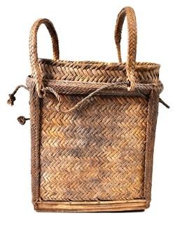 19th Century Prairie, Plains and Plateau Native American Herringbone Weave Child's Pack Basket with Back Straps. 