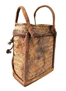 19th Century Prairie, Plains and Plateau Native American Herringbone Weave Child's Pack Basket with Back Straps. 