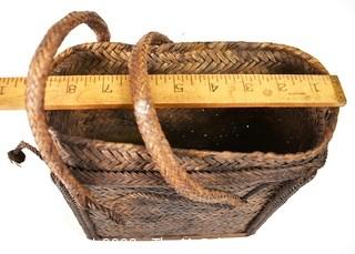 19th Century Prairie, Plains and Plateau Native American Herringbone Weave Child's Pack Basket with Back Straps. 