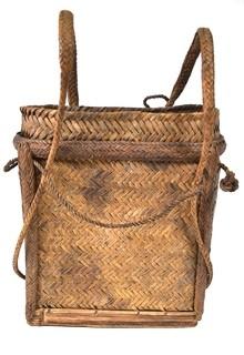 19th Century Prairie, Plains and Plateau Native American Herringbone Weave Child's Pack Basket with Back Straps. 