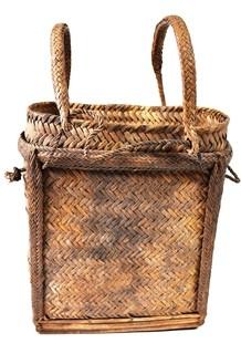 19th Century Prairie, Plains and Plateau Native American Herringbone Weave Child's Pack Basket with Back Straps. 