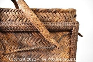 19th Century Prairie, Plains and Plateau Native American Herringbone Weave Child's Pack Basket with Back Straps. 