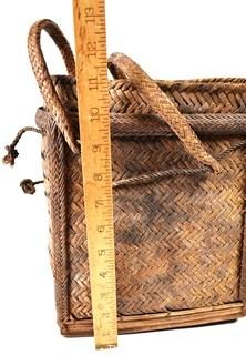 19th Century Prairie, Plains and Plateau Native American Herringbone Weave Child's Pack Basket with Back Straps. 