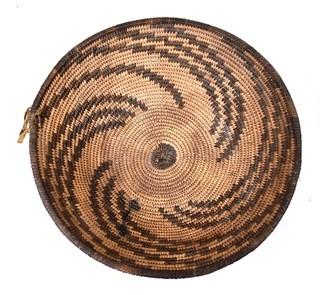 19th Century Prairie, Plains and Plateau Native American Coiled Woven Basket. 10" Diameter.