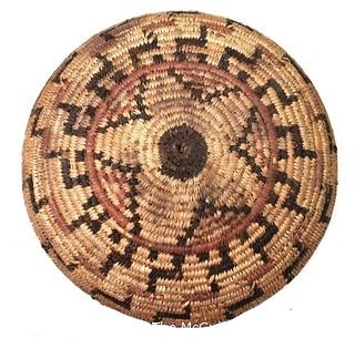 19th Century Prairie, Plains and Plateau Native American Coiled Wedding Basket in Step Zig-Zag Pattern.  8" Diameter.