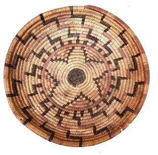 19th Century Prairie, Plains and Plateau Native American Coiled Wedding Basket in Step Zig-Zag Pattern.  8" Diameter.