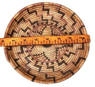 19th Century Prairie, Plains and Plateau Native American Coiled Wedding Basket in Step Zig-Zag Pattern.  8" Diameter.