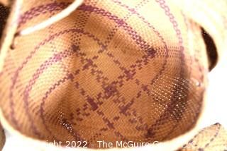 Set of Seven (7) Native American Nesting Baskets Woven with Purple Stripe, Lids and Handles. 