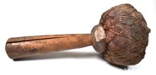 19th Century Prairie, Plains and Plateau Native American Drum Beater Made of Twine Wrapped Muslin with Wood Handle.  8"