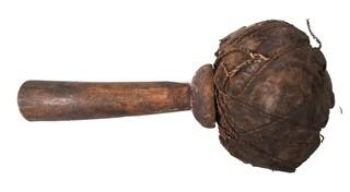 19th Century Prairie, Plains and Plateau Native American Drum Beater Made of Twine Wrapped Muslin with Wood Handle.  8"