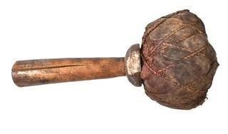 19th Century Prairie, Plains and Plateau Native American Drum Beater Made of Twine Wrapped Muslin with Wood Handle.  8"