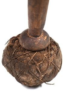 19th Century Prairie, Plains and Plateau Native American Drum Beater Made of Twine Wrapped Muslin with Wood Handle.  8"