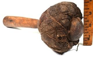 19th Century Prairie, Plains and Plateau Native American Drum Beater Made of Twine Wrapped Muslin with Wood Handle.  8"