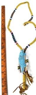 19th Century Native American Beaded Umbilical Cord Lizard Fetish or Effigy Necklace.  Break in Cord. {Note: Additional photos were added 3-7-22 @ 8:06am ET}