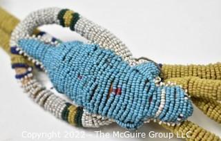 19th Century Native American Beaded Umbilical Cord Lizard Fetish or Effigy Necklace.  Break in Cord. {Note: Additional photos were added 3-7-22 @ 8:06am ET}