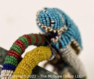 19th Century Native American Beaded Umbilical Cord Lizard Fetish or Effigy Necklace.  Break in Cord. {Note: Additional photos were added 3-7-22 @ 8:06am ET}