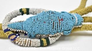 19th Century Native American Beaded Umbilical Cord Lizard Fetish or Effigy Necklace.  Break in Cord. {Note: Additional photos were added 3-7-22 @ 8:06am ET}