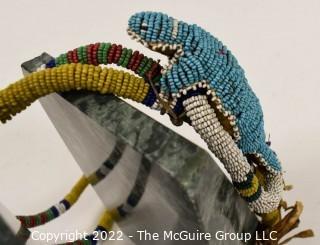 19th Century Native American Beaded Umbilical Cord Lizard Fetish or Effigy Necklace.  Break in Cord. {Note: Additional photos were added 3-7-22 @ 8:06am ET}