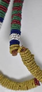 19th Century Native American Beaded Umbilical Cord Lizard Fetish or Effigy Necklace.  Break in Cord. {Note: Additional photos were added 3-7-22 @ 8:06am ET}