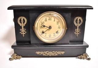 Antique Ornate Mantel Clock with Footed Base Made by the  New Haven Clock Company  No. 108