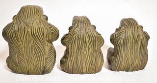 Three (3) Ceramic Three Wise Monkeys - Speak No Evil, Hear No Evil & See No Evil