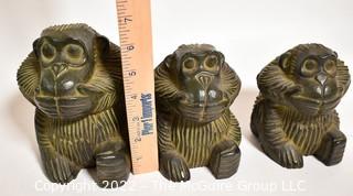 Three (3) Ceramic Three Wise Monkeys - Speak No Evil, Hear No Evil & See No Evil