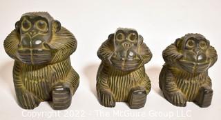 Three (3) Ceramic Three Wise Monkeys - Speak No Evil, Hear No Evil & See No Evil