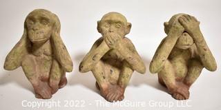 Three (3) Ceramic Three Wise Monkeys - Speak No Evil, Hear No Evil & See No Evil