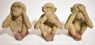 Three (3) Ceramic Three Wise Monkeys - Speak No Evil, Hear No Evil & See No Evil