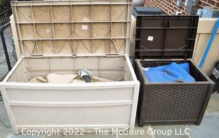 Two (2) Large Weather Resistant Outdoor Storage Deck Boxes.  One has damage.