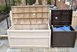 Two (2) Large Weather Resistant Outdoor Storage Deck Boxes.  One has damage.